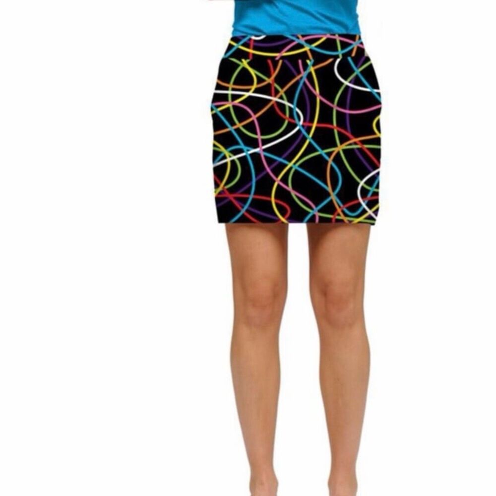 Loudmouth Ladies Golf Skort US 8 Black Multicolor Squiggle Skirt Shorts Cotton